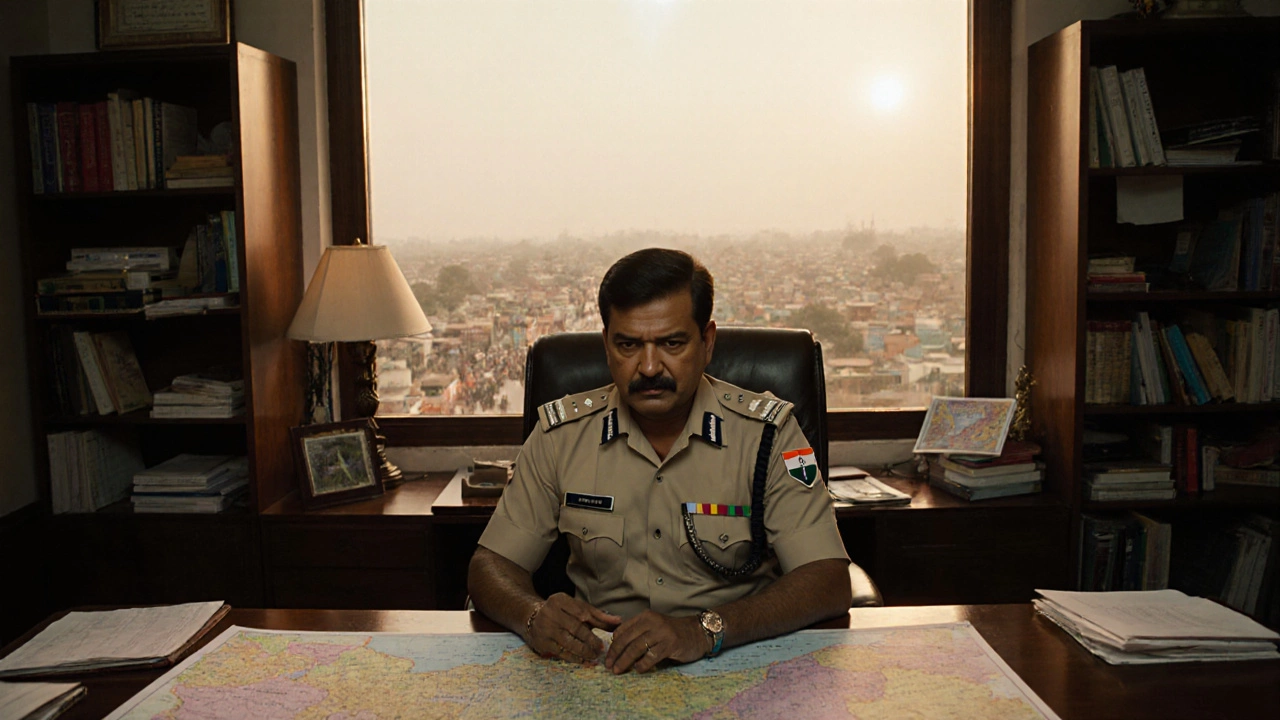 IAS officer reviewing a district map in a bright office, symbolizing authority.